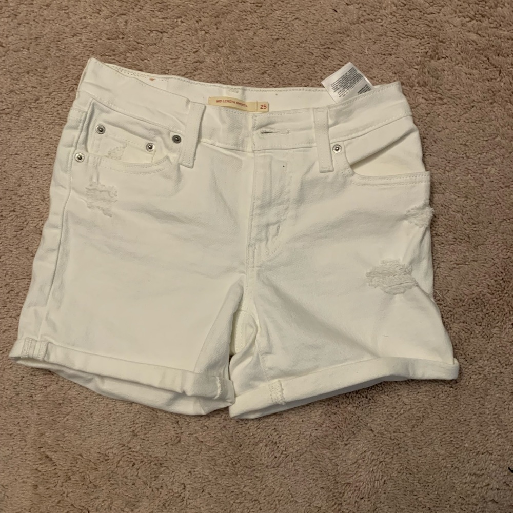 Levi’s white jean shorts, high rise